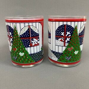 Jepcor Twas Night Before Christmas Glasses Double Old Fashion 4 1/8 Lot of 2